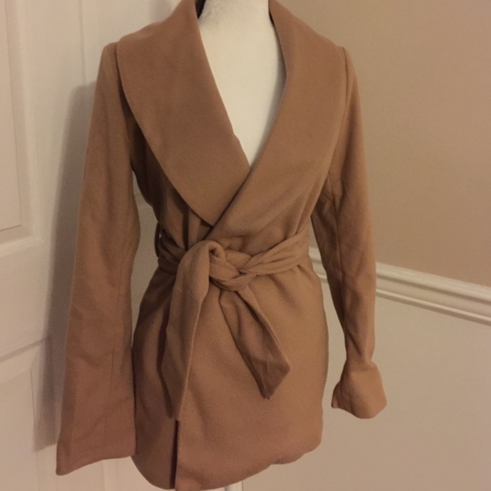 Camel faux wool belted jacket coat